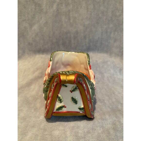 Fitz & Floyd Candle Sleigh "For All Seasons" Christmas Holiday Decor Poinsettia - Picture 6 of 12